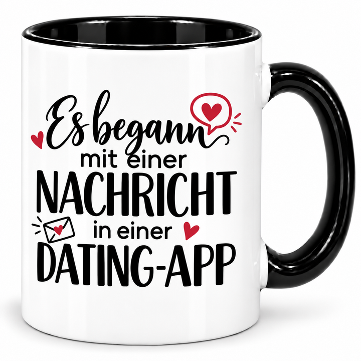 Dating-App-Tasse – Es begann mit einer Nachricht – Schwarz