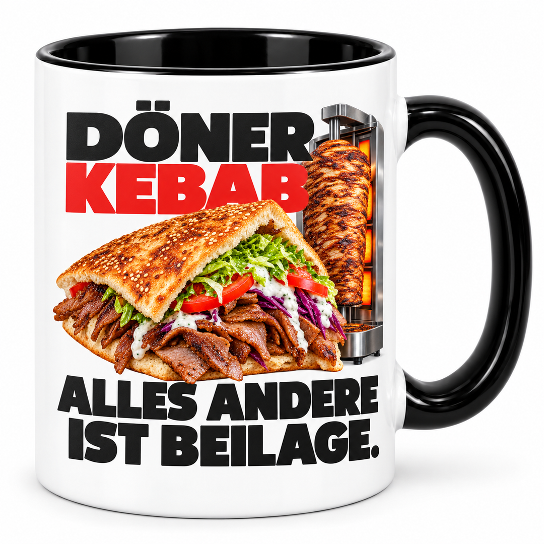 Döner-Tasse Alles andere ist Beilage – Schwarz