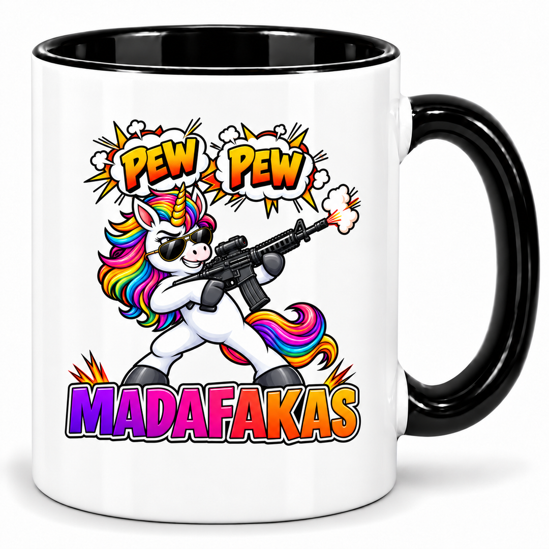 Einhorn-Tasse Pew Pew Madafakas – Schwarz