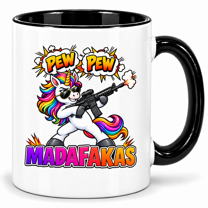 Einhorn-Tasse Pew Pew Madafakas – Schwarz