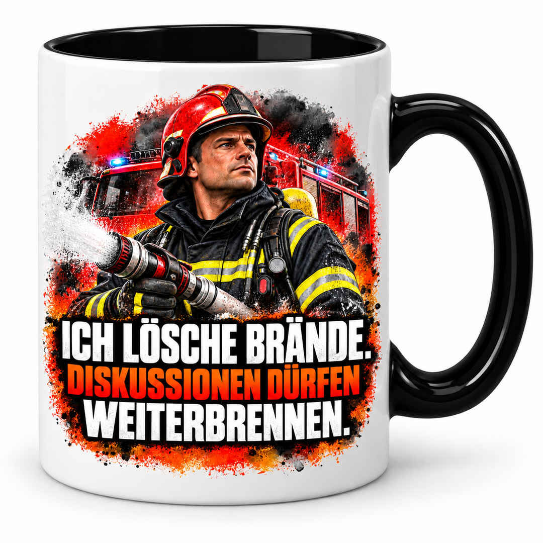 Feuerwehr-Tasse mit Spruch in Schwarz – PEPAM Geschenke