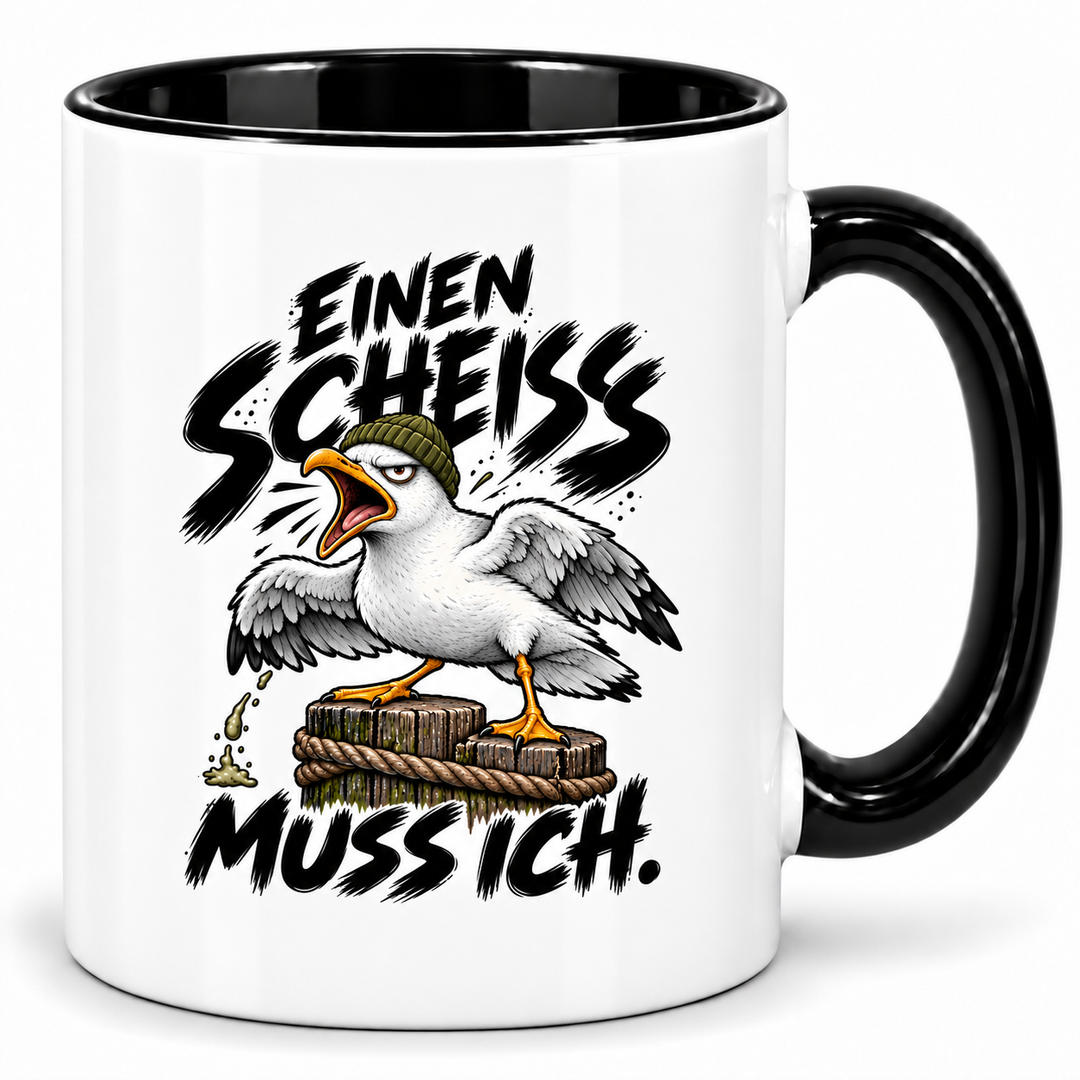 Möwen-Tasse Einen Scheiß muss ich – Schwarz