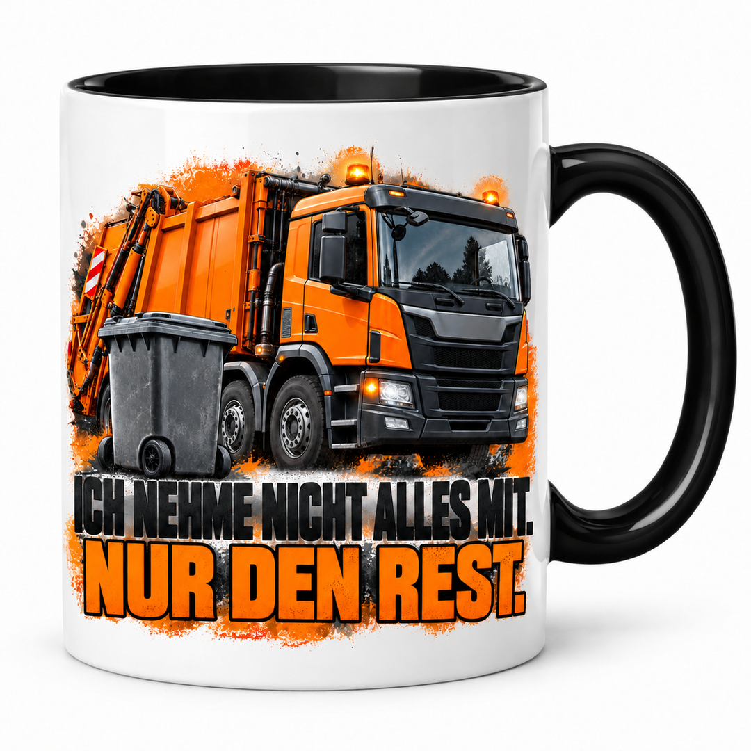 Müllwerker-Tasse „Nur den Rest“ – Schwarz