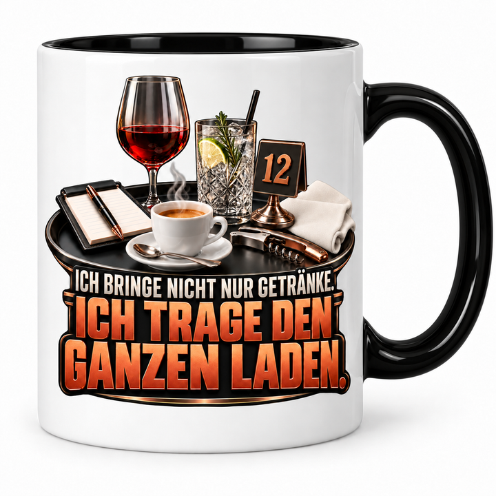 Servicekraft-Tasse Schwarz – Ich trage den ganzen Laden