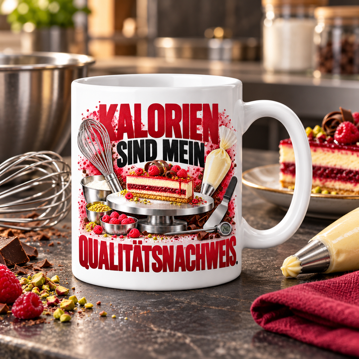Konditor-Tasse im professionellen Konditorei-Ambiente