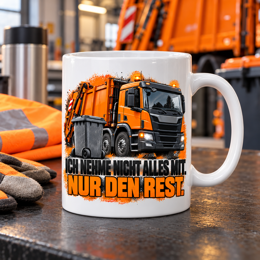 Müllwerker-Tasse im Arbeitsumfeld