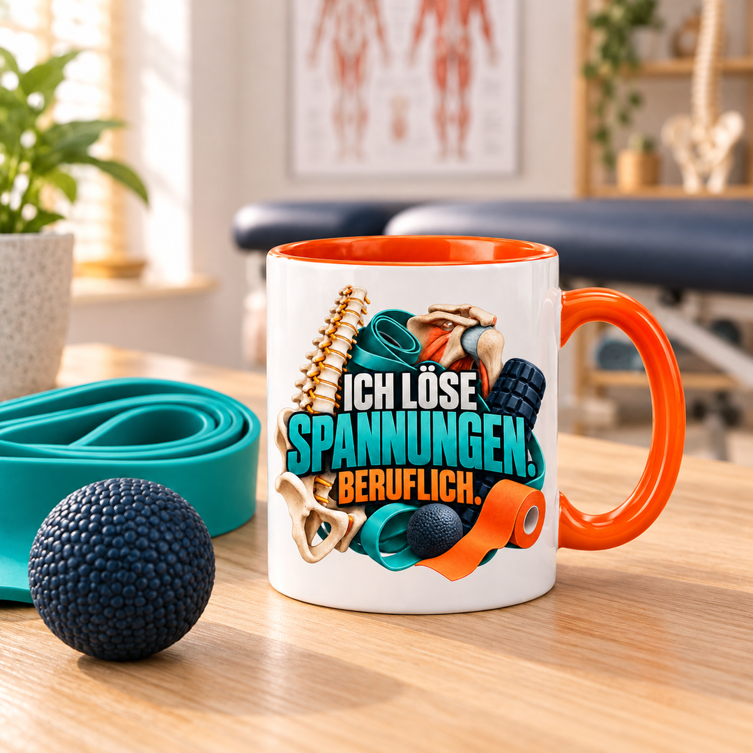Physiotherapeut-Tasse in einer modernen Physiotherapiepraxis