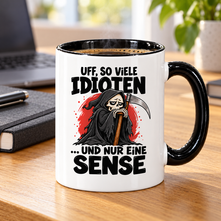 PEPAM Sensenmann-Tasse mit schwarzem Humor im Homeoffice
