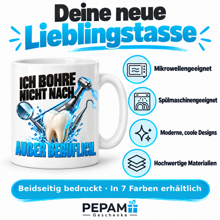 PEPAM Zahnarzt-Tasse – Vorteile und sieben Farben