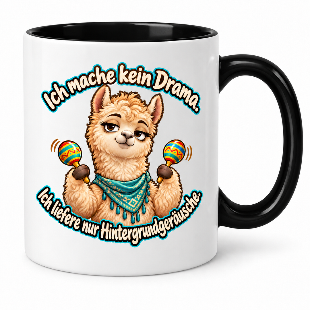 Alpaka-Tasse „Kein Drama“ – Schwarz