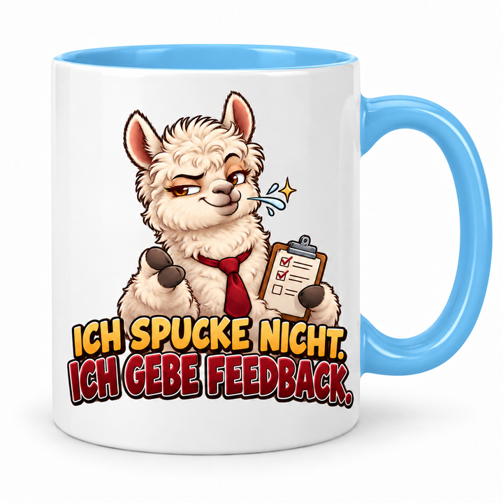 Lustige Alpaka-Tasse – Ich gebe Feedback – Blau