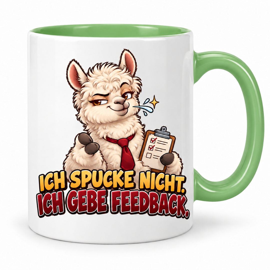 Lustige Alpaka-Tasse – Ich gebe Feedback – Grün