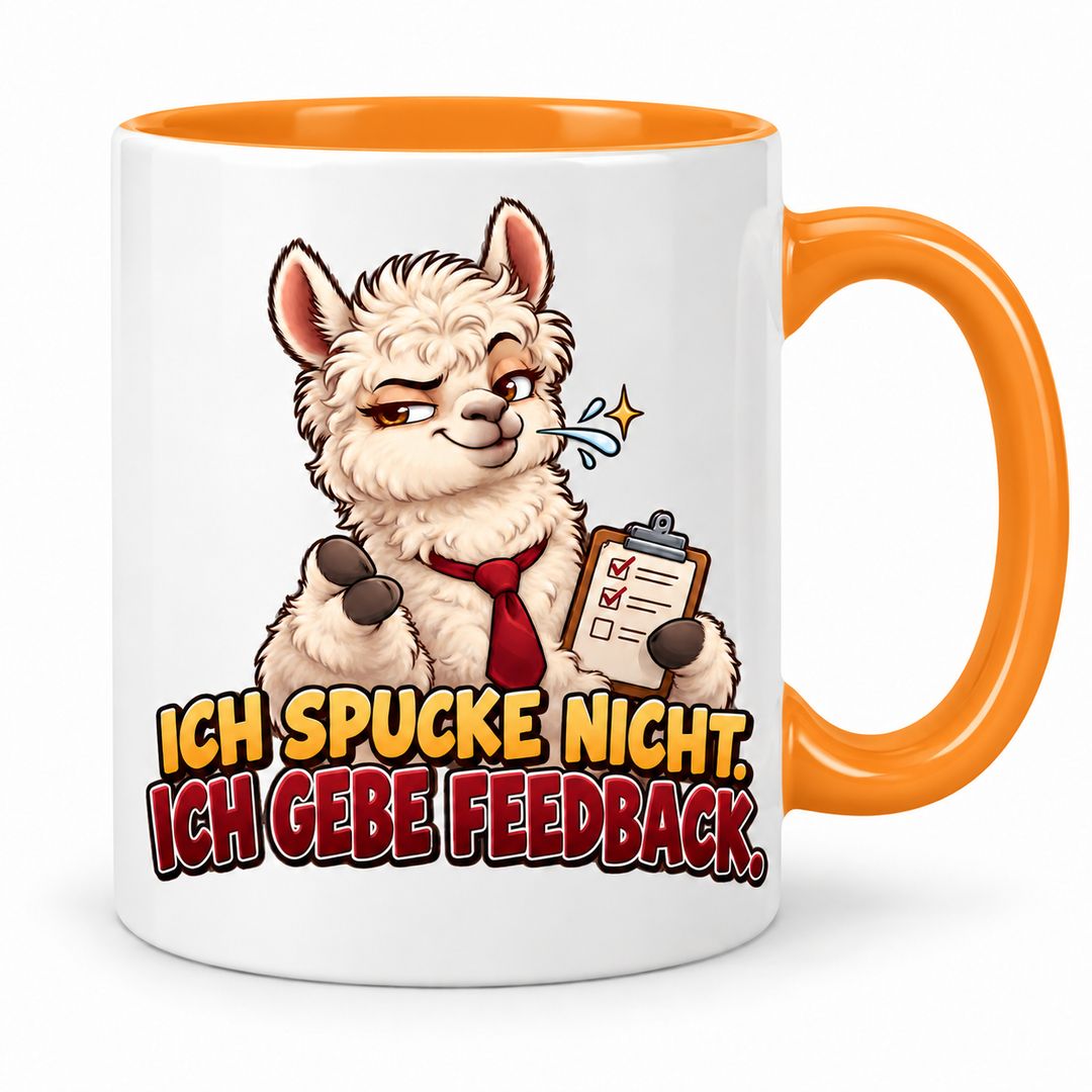 Lustige Alpaka-Tasse – Ich gebe Feedback – Orange