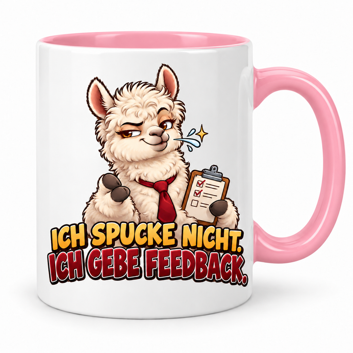 Lustige Alpaka-Tasse – Ich gebe Feedback – Rosa