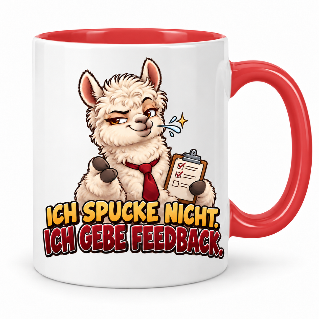 Lustige Alpaka-Tasse – Ich gebe Feedback – Rot