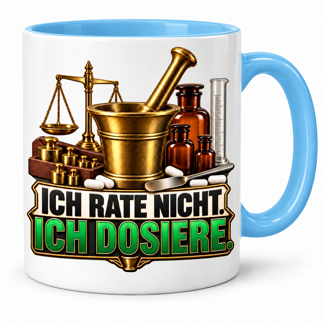 Apotheker-Tasse Ich rate nicht, ich dosiere – Blau