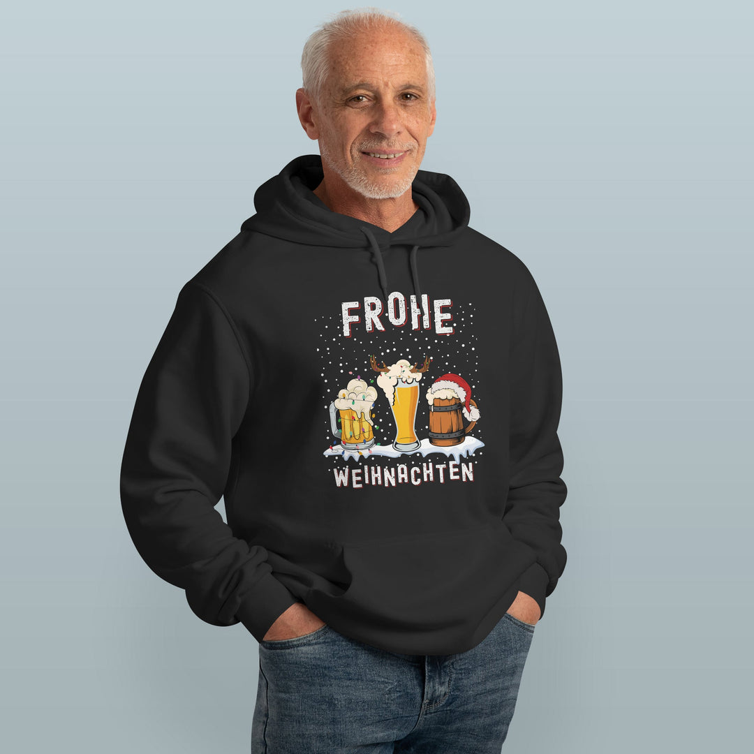 Frohe Weihnachten Bier Hoodie – Lustiges Design mit 3 Biergläsern | Perfektes Geschenk für Bierliebhaber