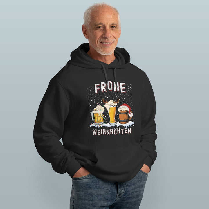 Frohe Weihnachten Bier Hoodie – Lustiges Design mit 3 Biergläsern | Perfektes Geschenk für Bierliebhaber
