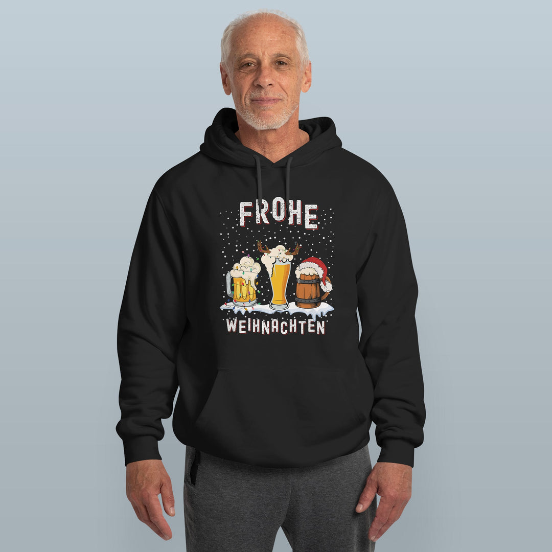 Frohe Weihnachten Bier Hoodie – Lustiges Design mit 3 Biergläsern | Perfektes Geschenk für Bierliebhaber