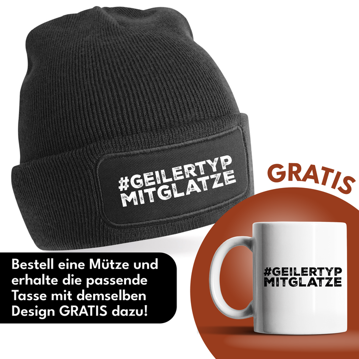 #geilertypmitglatze Mütze – Lustige Beanie mit Spruch | Geschenk für Männer mit Glatze & Humor