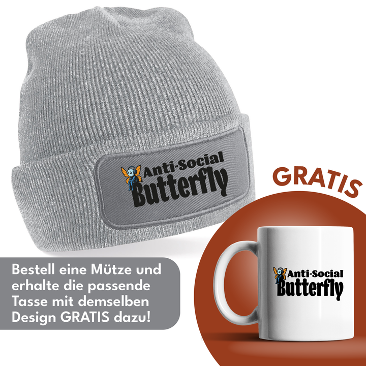 Anti Social Butterfly Mütze – Lustige Beanie mit Spruch | Geschenk für Introvertierte & Humorvolle