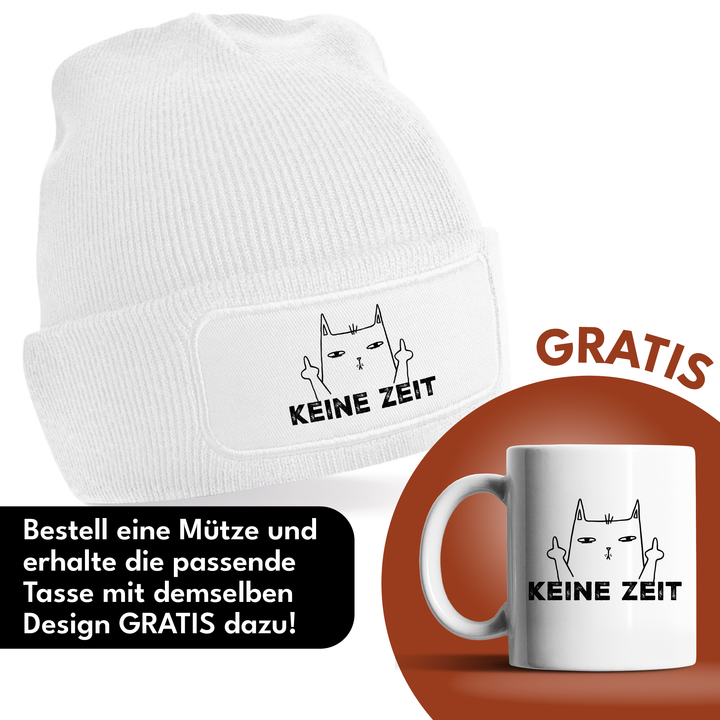 Keine Zeit Mütze – Katze mit Mittelfinger | Lustige Beanie mit Spruch | Geschenk für Katzenfans mit Humor