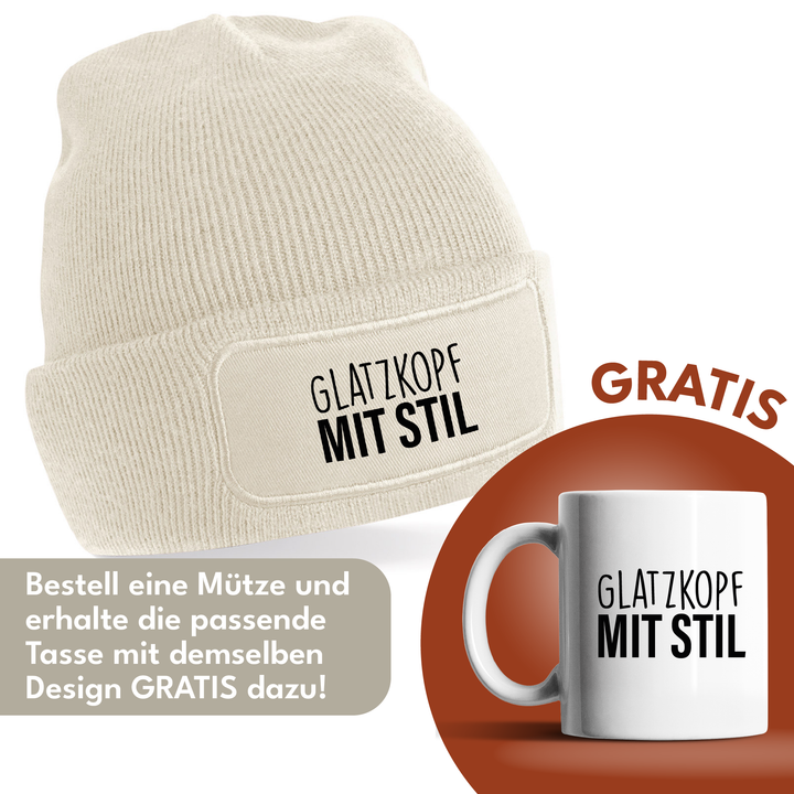 Glatzkopf mit Stil Mütze – Lustige Beanie mit Spruch | Geschenk für Männer mit Glatze & Humor