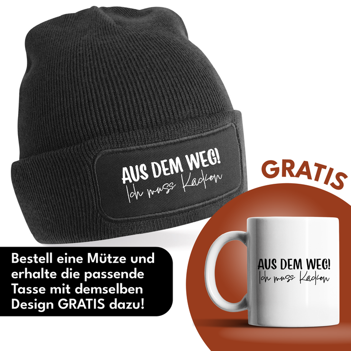 Aus dem Weg – muss kacken Mütze – Lustige Beanie mit Spruch | Spaß Geschenk für Freunde mit Humor