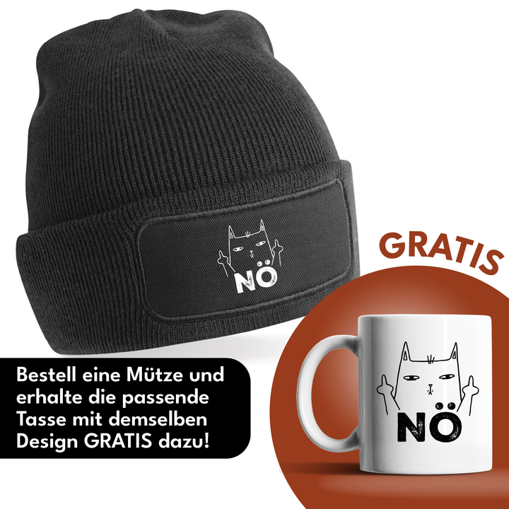 Nö Mütze – Katze mit Mittelfinger | Lustige Beanie mit Spruch & Motiv | Geschenk für Katzenfans mit Humor