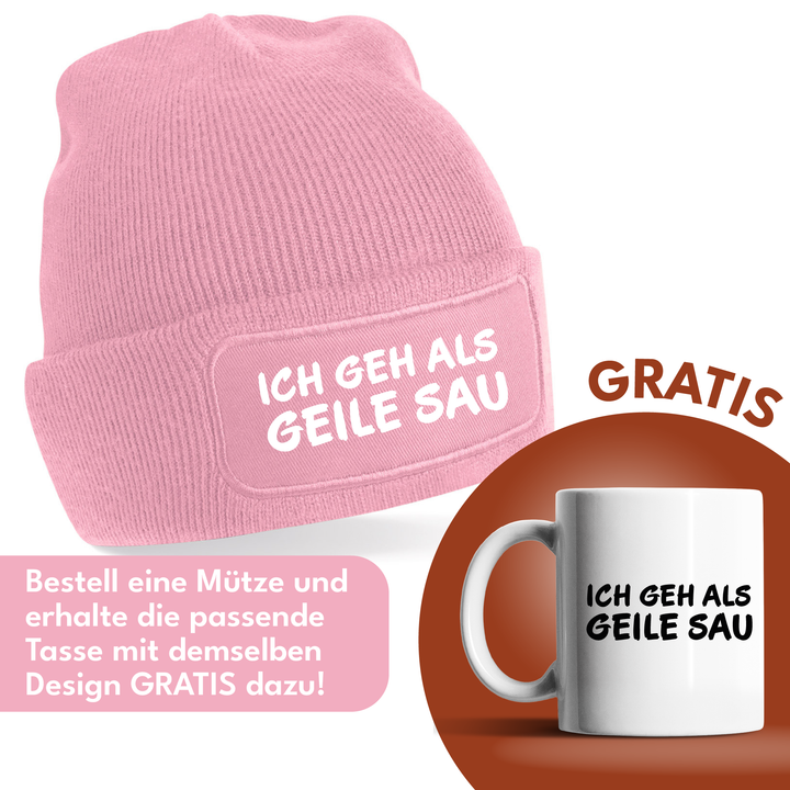 Ich geh als geile Sau Mütze – Lustige Beanie mit Spruch | Karneval, Fasching & Party Accessoire