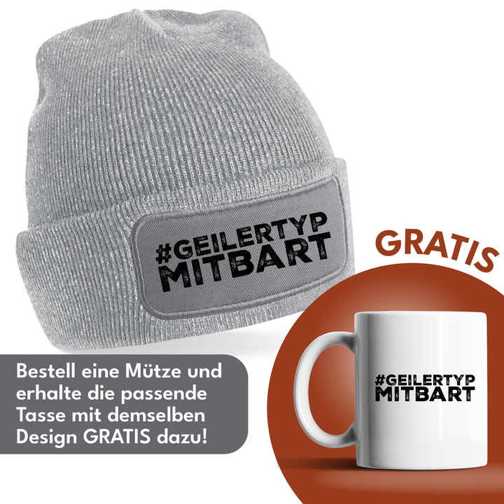 #geilertypmitbart Mütze – Lustige Beanie mit Spruch | Geschenk für bärtige Männer mit Humor