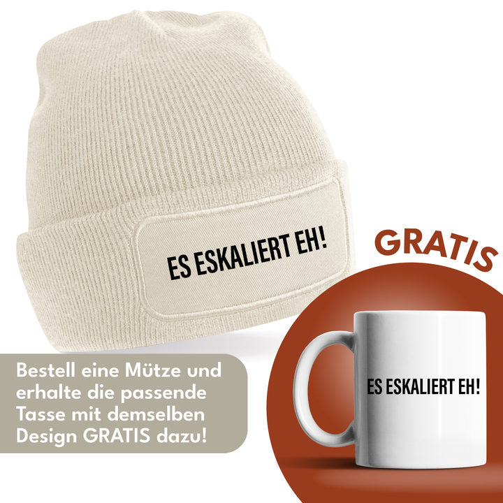 Es eskaliert eh Mütze – Lustige Beanie mit Spruch | Party Mütze & Geschenkidee für Freunde