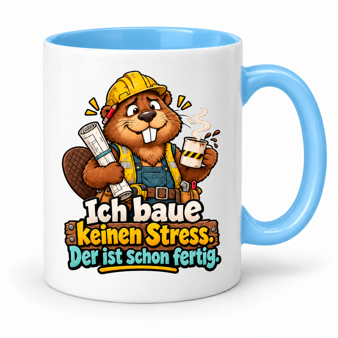 Biber-Tasse mit hellblauer Innenfarbe und Henkel