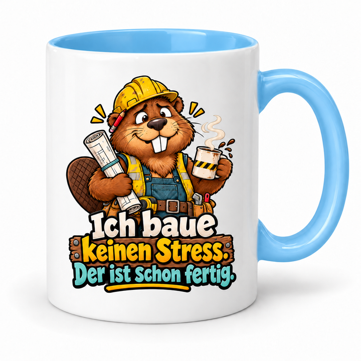 Biber-Tasse mit hellblauer Innenfarbe und Henkel