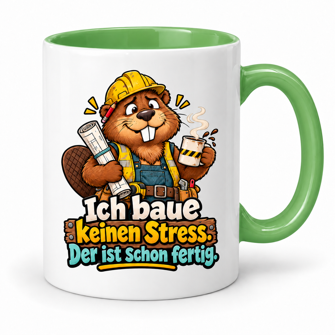Biber-Tasse mit hellgrüner Innenfarbe und Henkel