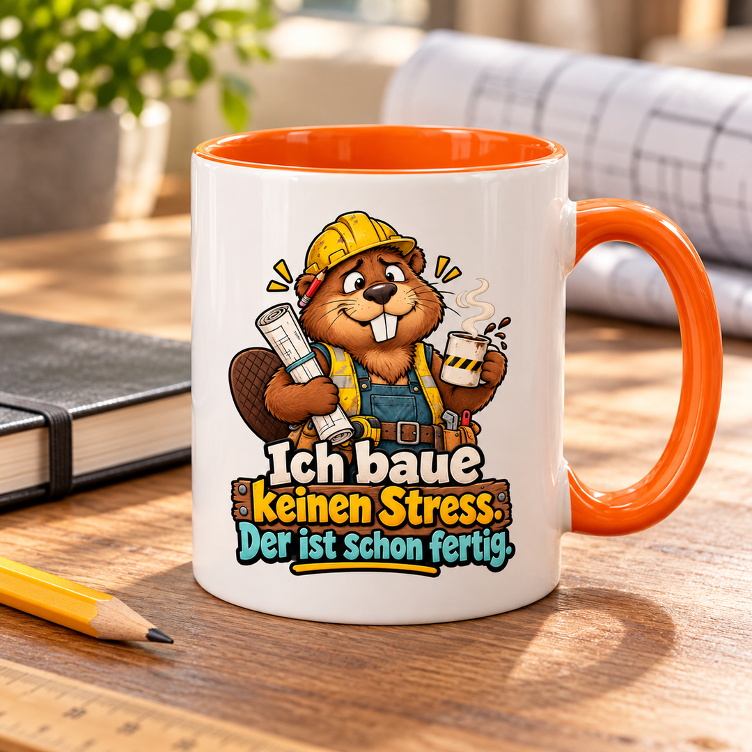 Lustige Biber-Tasse in einer modernen Arbeitsszene