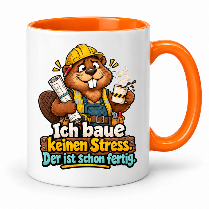 Biber-Tasse mit orangefarbener Innenfarbe und Henkel