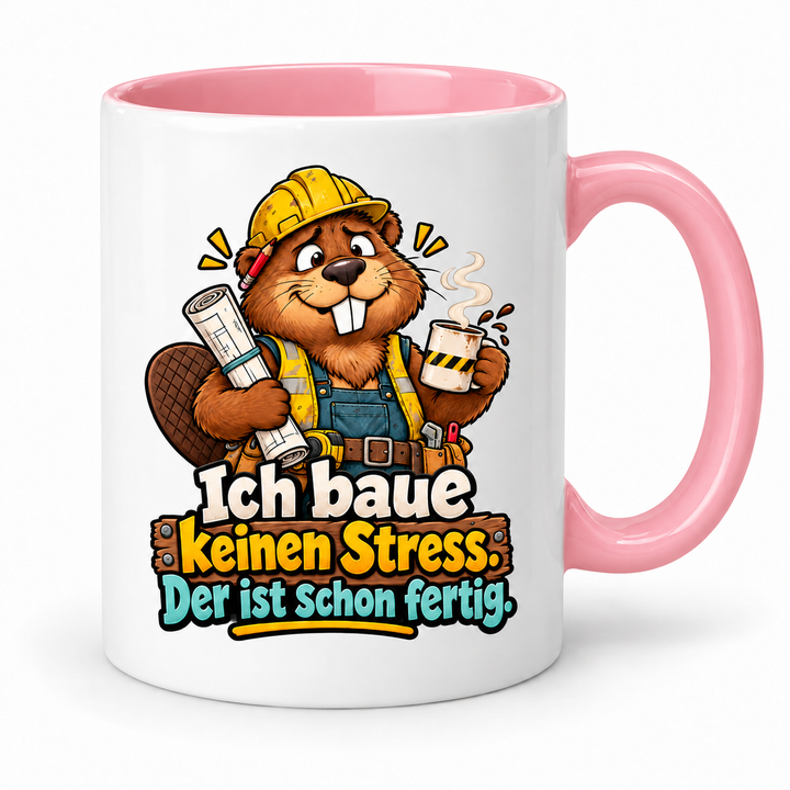 Biber-Tasse mit rosa Innenfarbe und Henkel