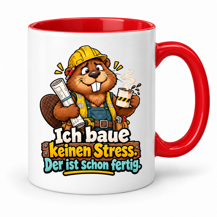 Biber-Tasse mit roter Innenfarbe und Henkel