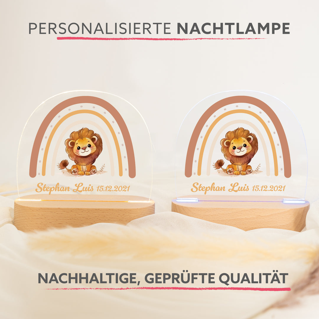 Personalisierte LED-Nachtlampe – Regenbogen-Löwe mit Name