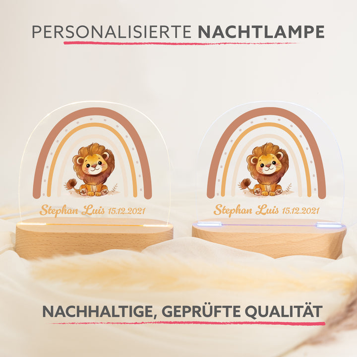 Personalisierte LED-Nachtlampe – Regenbogen-Löwe mit Name
