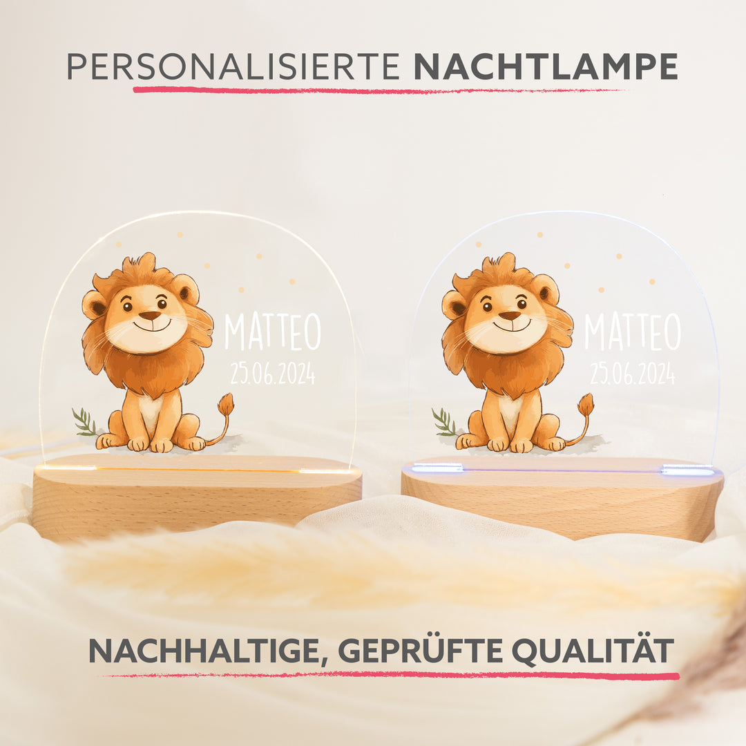 Personalisierte LED-Nachtlampe – Mutiger Löwe mit Name