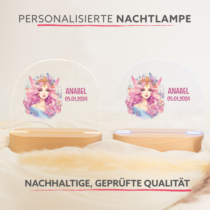 Personalisierte LED-Nachtlampe – Prinzessin mit Name