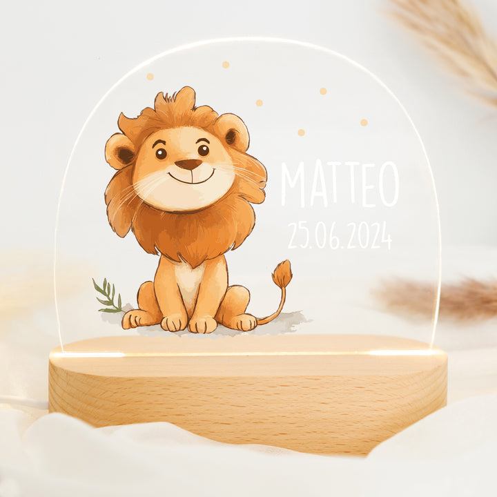 Personalisierte LED-Nachtlampe – Mutiger Löwe mit Name