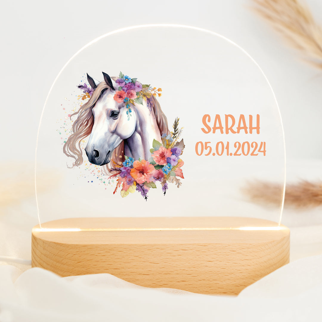 Personalisierte LED-Nachtlampe – Pferd mit Name