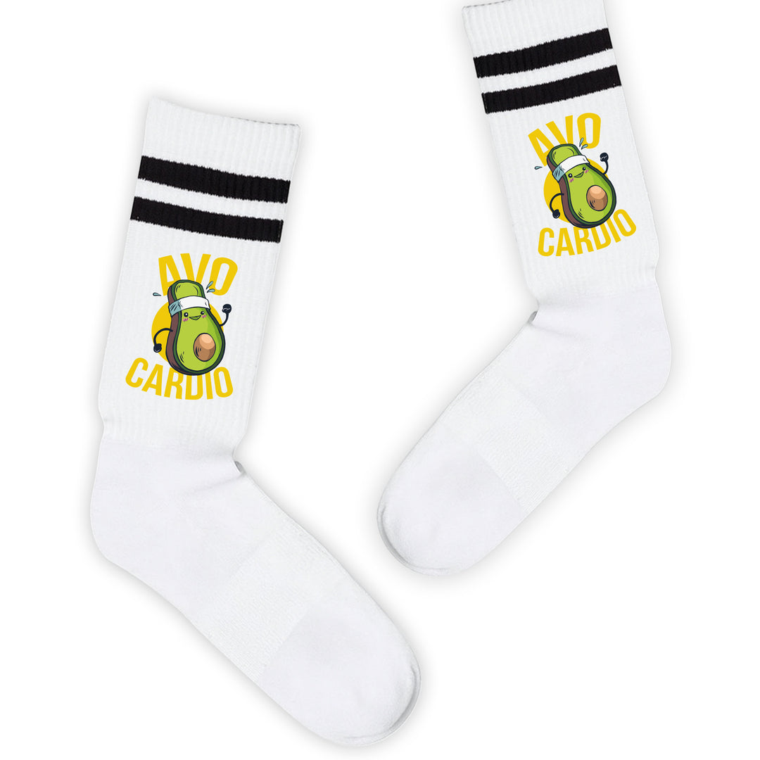 Socken „Avocardio“ – Lustige Fitness-Socken mit Avocado-Motiv | Witzige Sportsocken | Geschenk für Sportmuffel & Gym-Fans