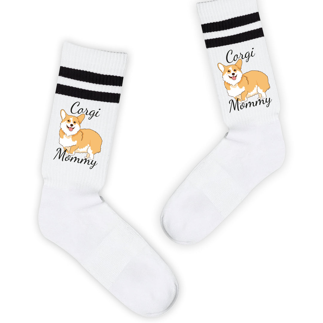 Socken „Corgi Mommy“ – Lustige Hunde-Socken für Frauen | Geschenk für Corgi-Liebhaberinnen | Tiermotiv aus Bio-Baumwolle