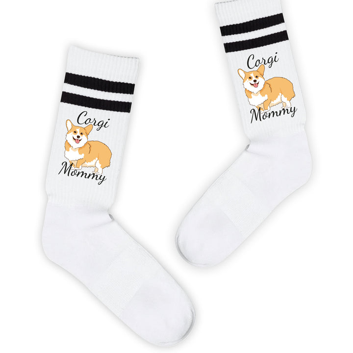 Socken „Corgi Mommy“ – Lustige Hunde-Socken für Frauen | Geschenk für Corgi-Liebhaberinnen | Tiermotiv aus Bio-Baumwolle