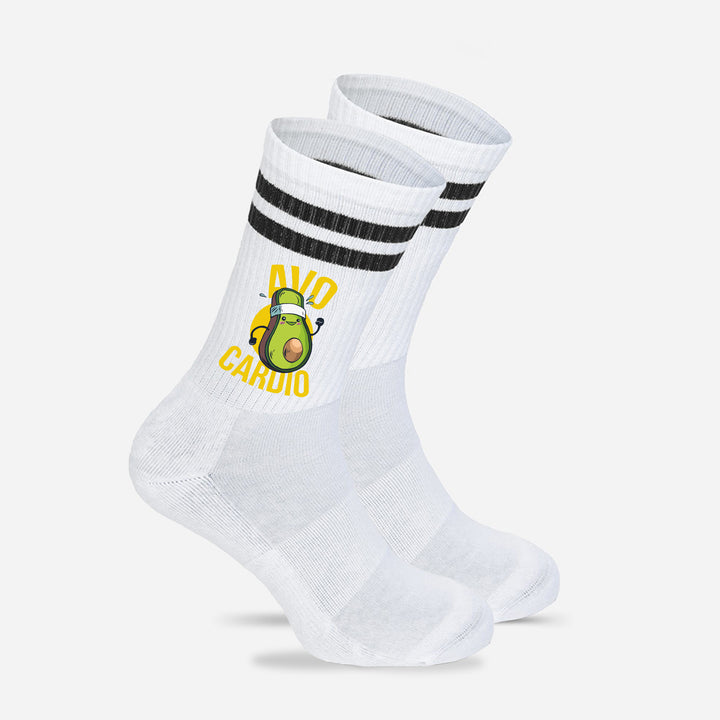 Socken „Avocardio“ – Lustige Fitness-Socken mit Avocado-Motiv | Witzige Sportsocken | Geschenk für Sportmuffel & Gym-Fans
