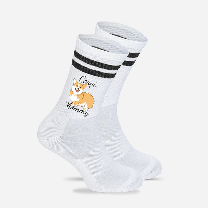 Socken „Corgi Mommy“ – Lustige Hunde-Socken für Frauen | Geschenk für Corgi-Liebhaberinnen | Tiermotiv aus Bio-Baumwolle